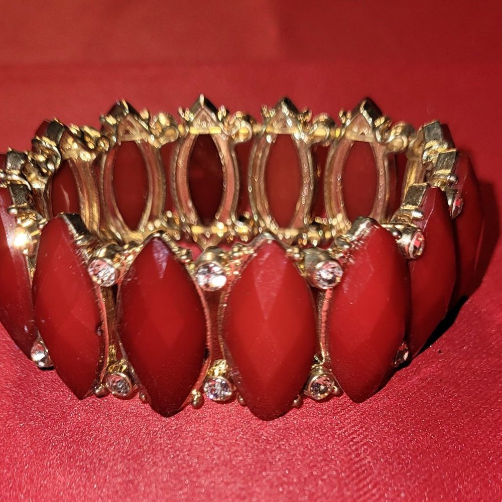Red Stone and Diamond Stretch Bracelet - Picture 1 of 1